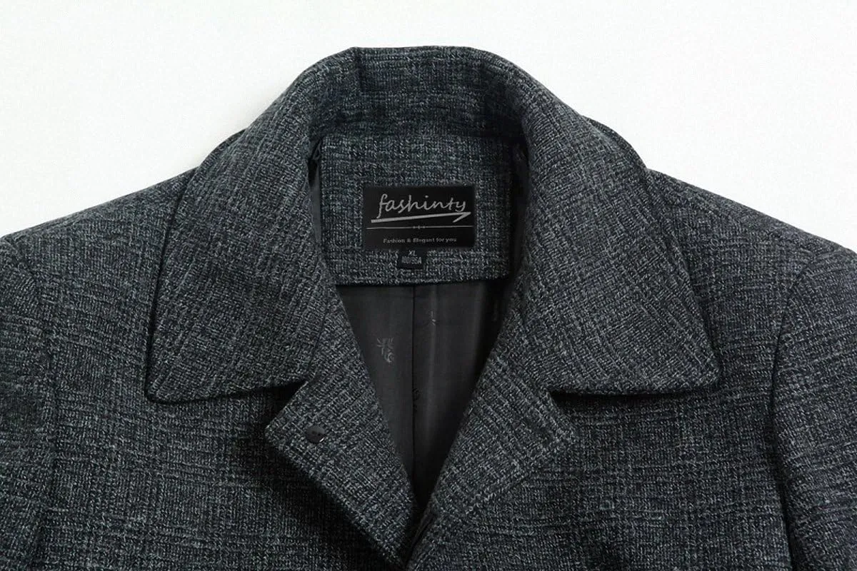 Men's Classical Bussiness Style Single Breasted Plaid Wool Coat #00220237