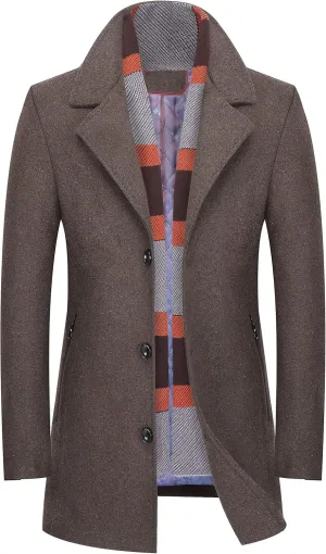 Men's Classical Bussiness Style Single Breasted Plaid Wool Coat #00220237