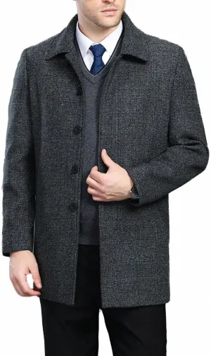Men's Classical Bussiness Style Single Breasted Plaid Wool Coat #00220237