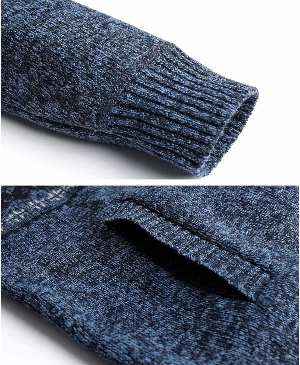 Men's Full Zip Cardigan Snowflakes Pattern Sweater Knitted Cardigan with Pockets for Casual Christmas
