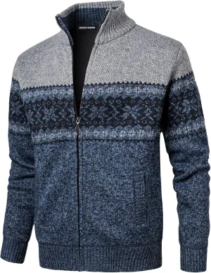 Men's Full Zip Cardigan Snowflakes Pattern Sweater Knitted Cardigan with Pockets for Casual Christmas