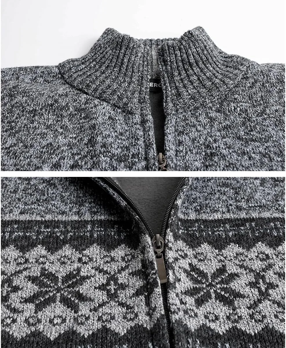 Men's Full Zip Cardigan Snowflakes Pattern Sweater Knitted Cardigan with Pockets for Casual Christmas
