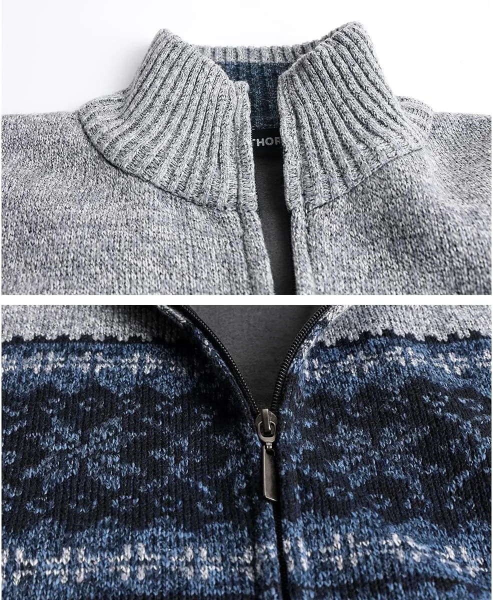 Men's Full Zip Cardigan Snowflakes Pattern Sweater Knitted Cardigan with Pockets for Casual Christmas