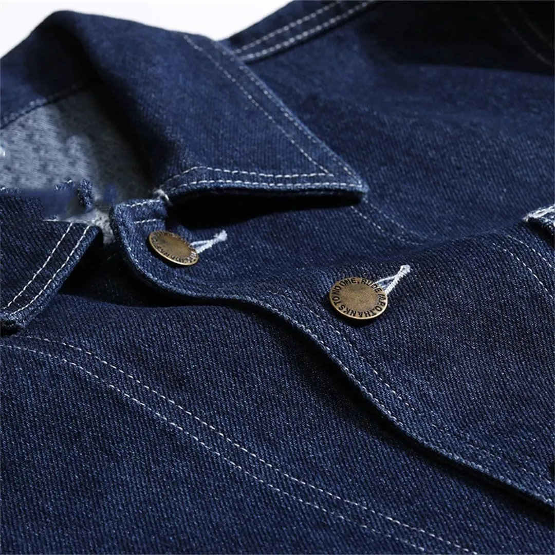 Men's Striped Denim Jacket, Oversized Motorcycle Jacket, Blue Slim Fit Top