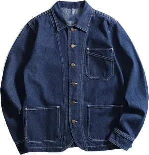 Men's Striped Denim Jacket, Oversized Motorcycle Jacket, Blue Slim Fit Top
