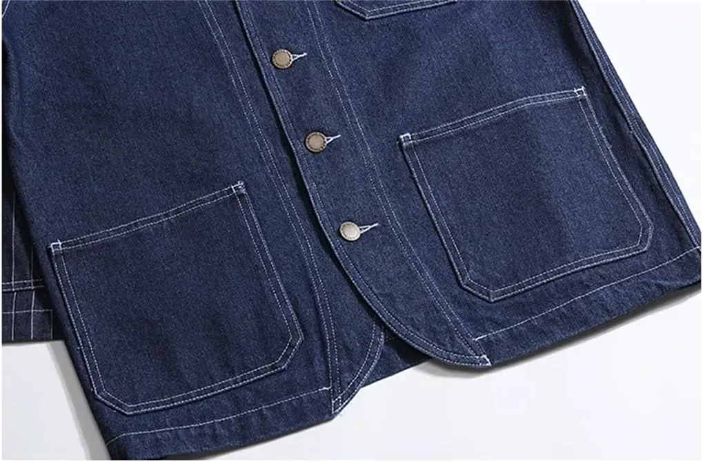 Men's Striped Denim Jacket, Oversized Motorcycle Jacket, Blue Slim Fit Top