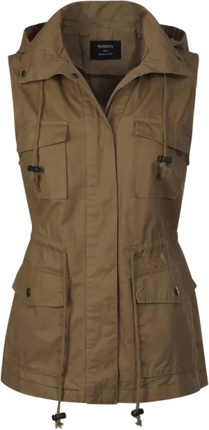 MixMatchy Women's Drawstring Lightweight Loose Fit Sleeveless Safari Vest Utility Jacket