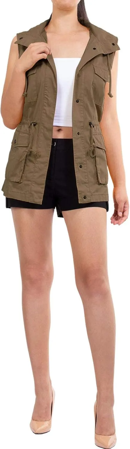 MixMatchy Women's Drawstring Lightweight Loose Fit Sleeveless Safari Vest Utility Jacket