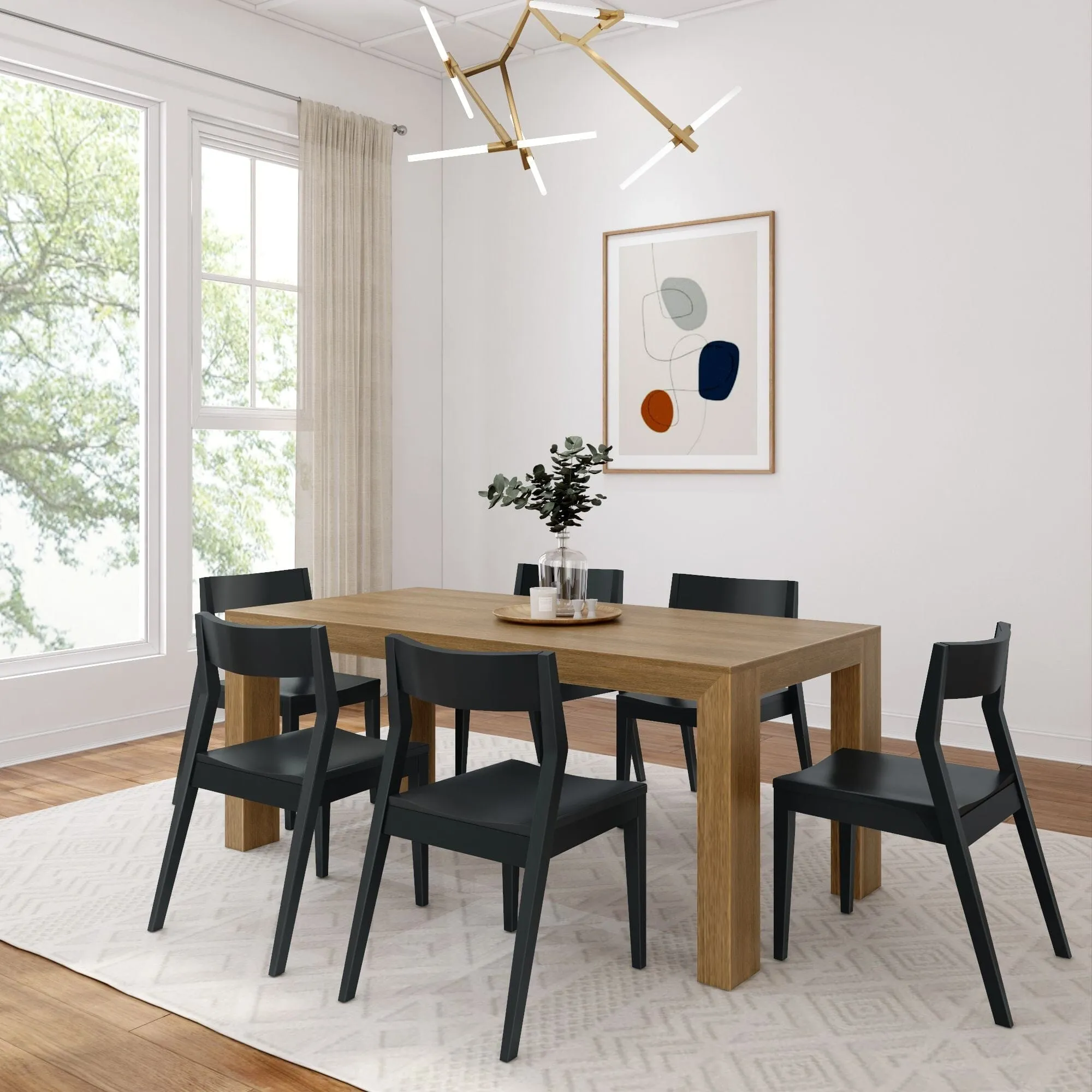 Modern Dining Set with Black Chairs - 72"