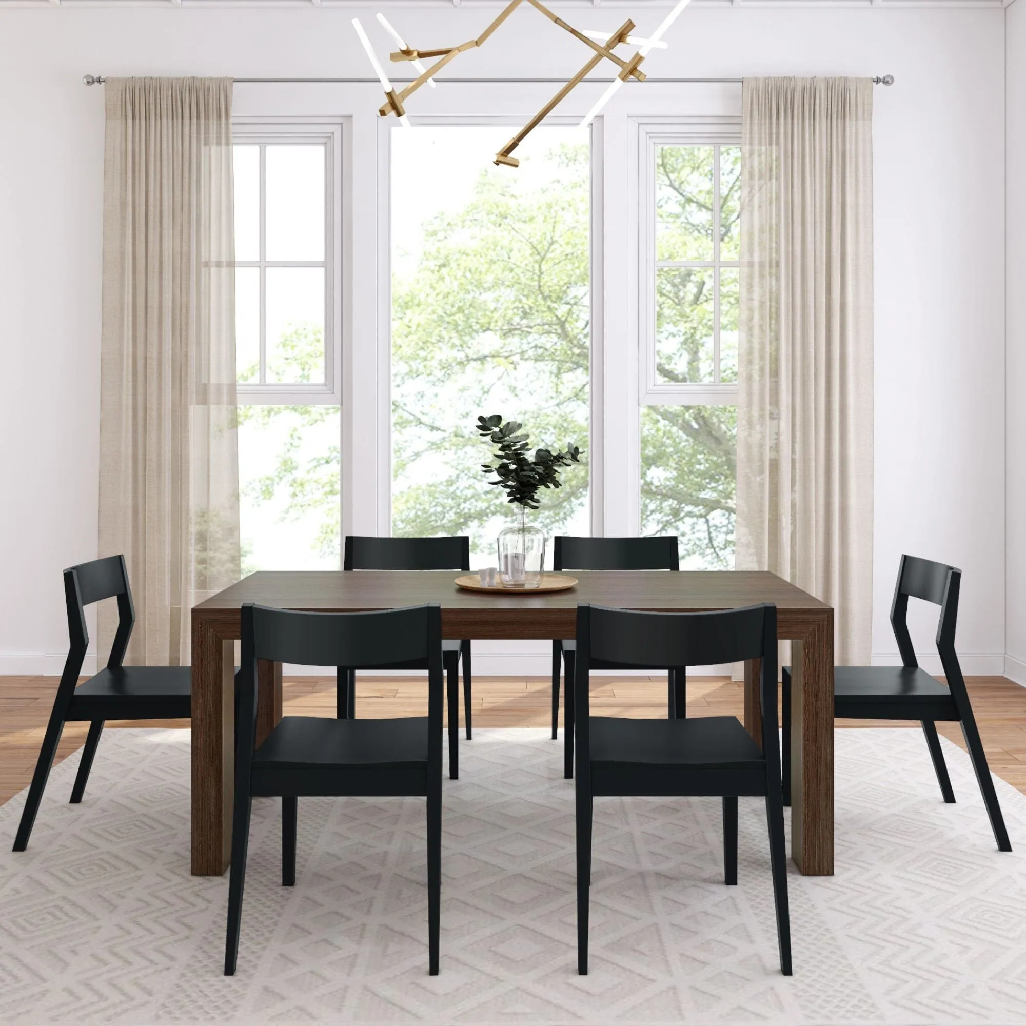 Modern Dining Set with Black Chairs - 72"