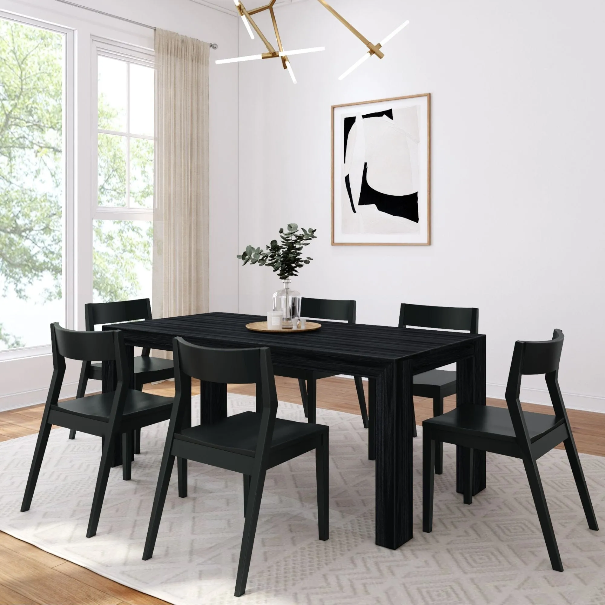 Modern Dining Set with Black Chairs - 72"