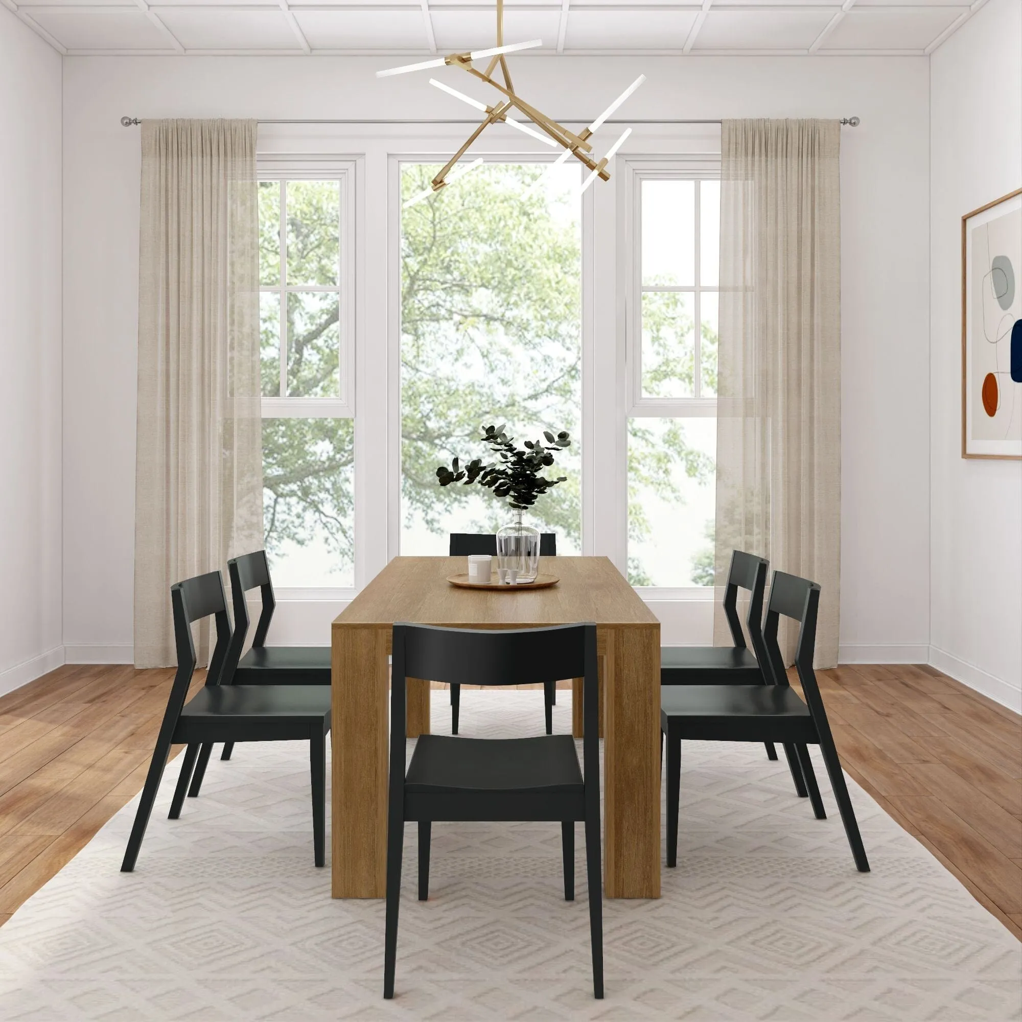 Modern Dining Set with Black Chairs - 72"