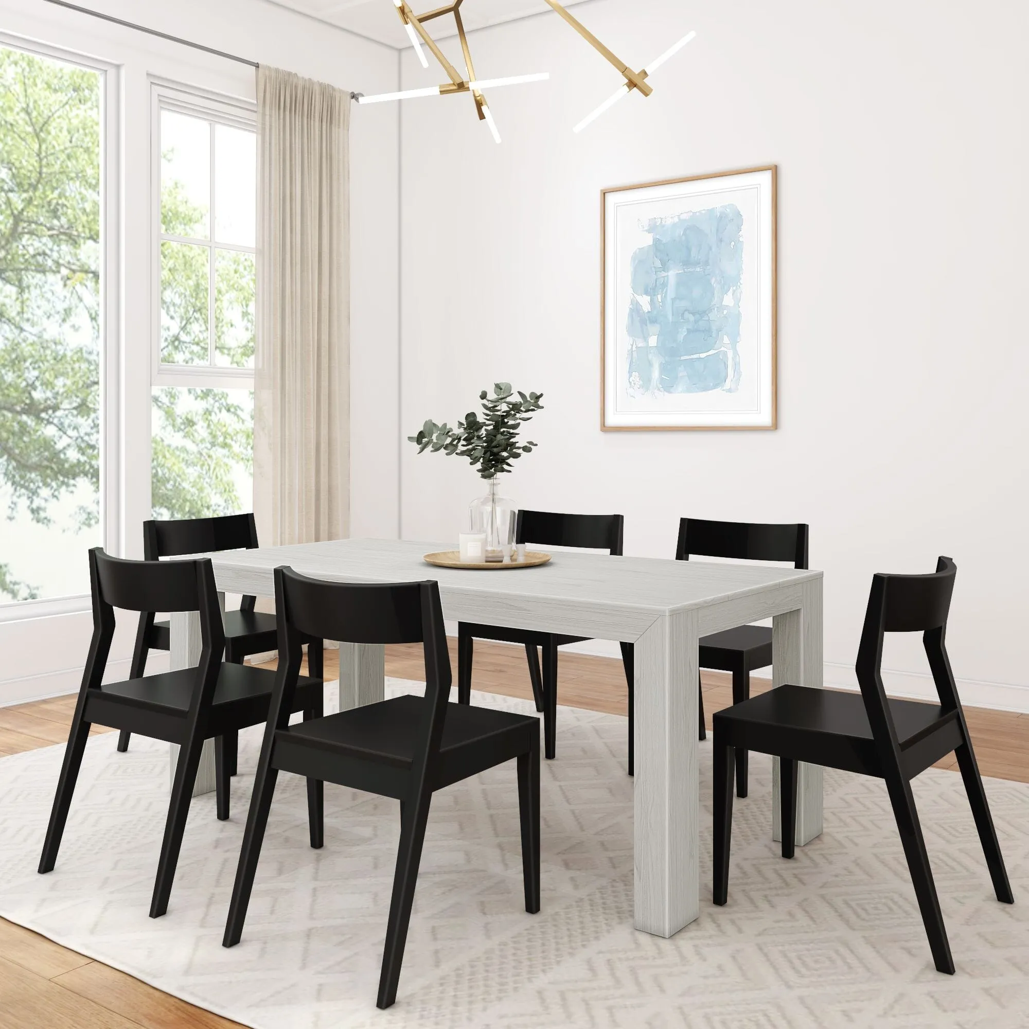 Modern Dining Set with Black Chairs - 72"