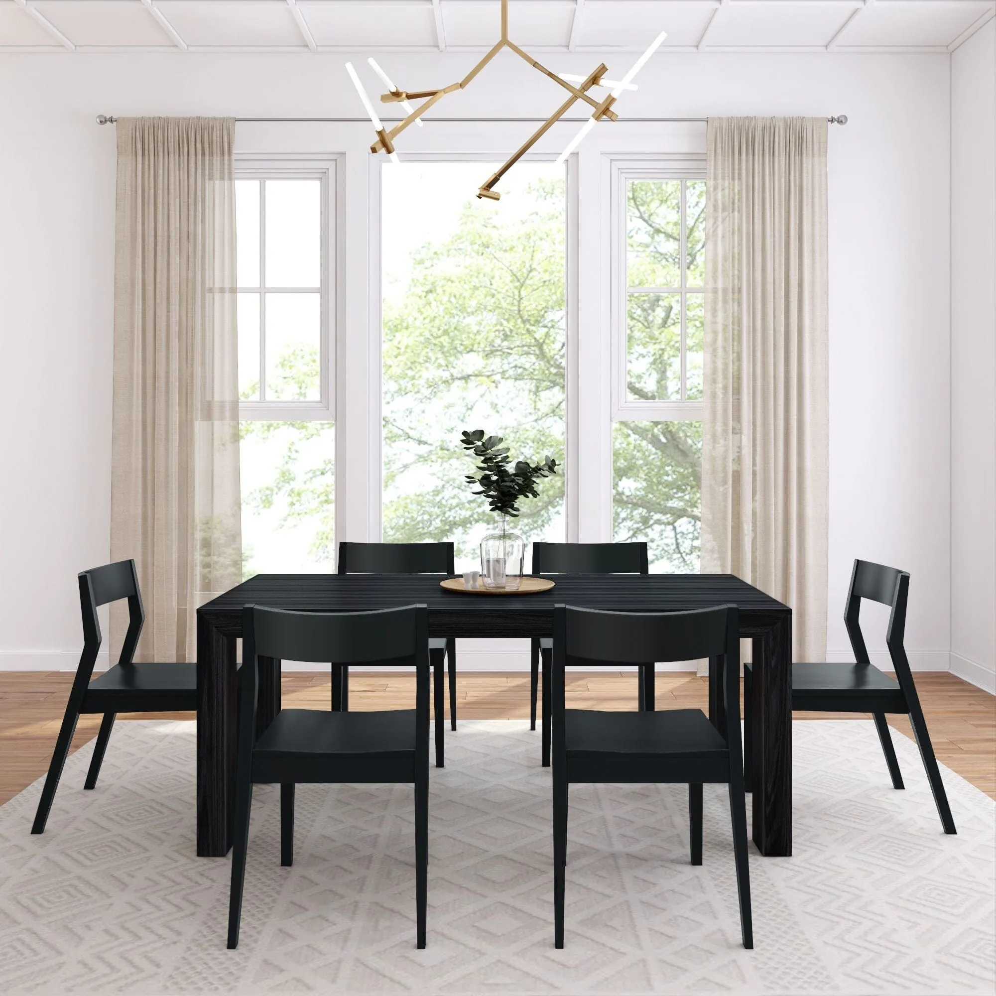 Modern Dining Set with Black Chairs - 72"