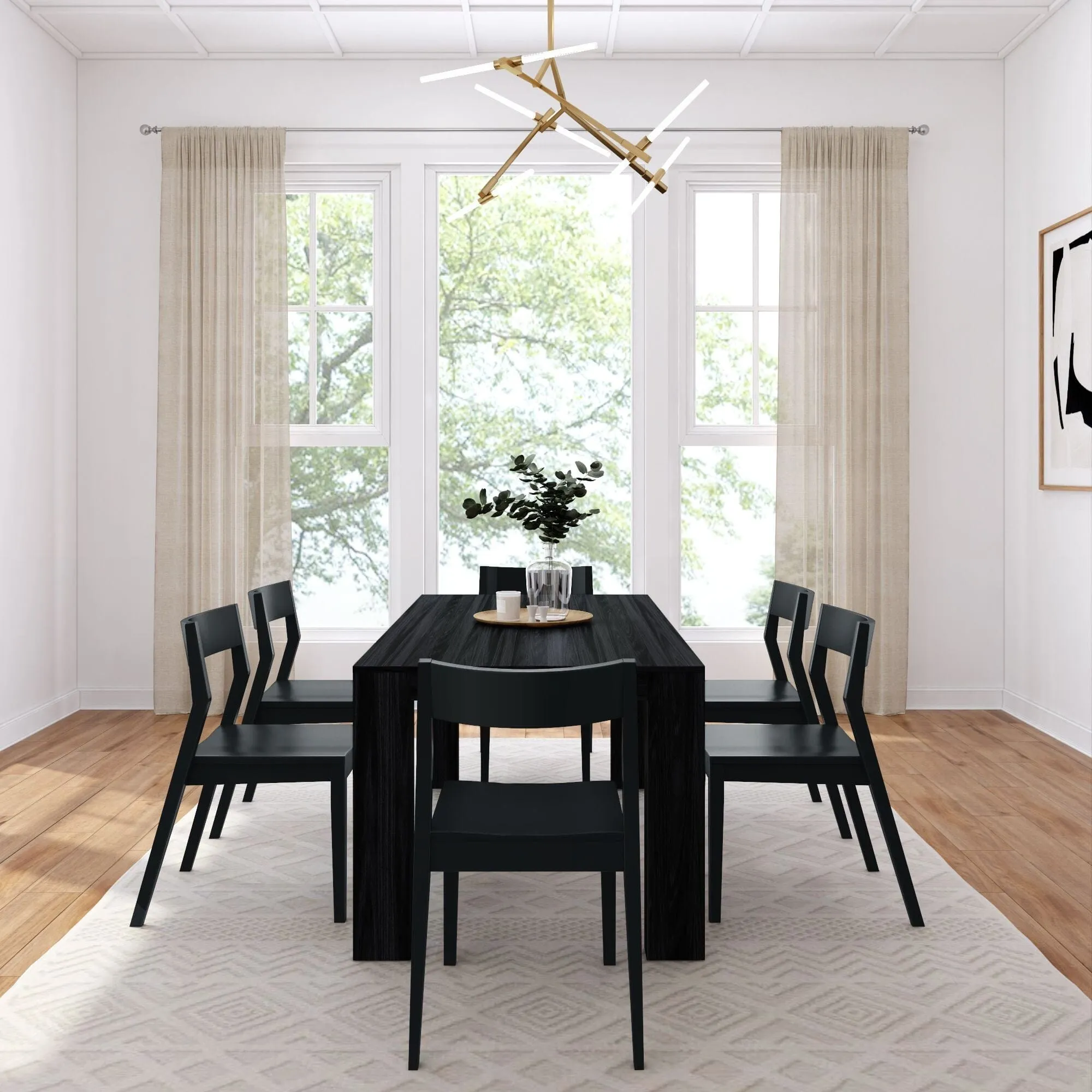 Modern Dining Set with Black Chairs - 72"