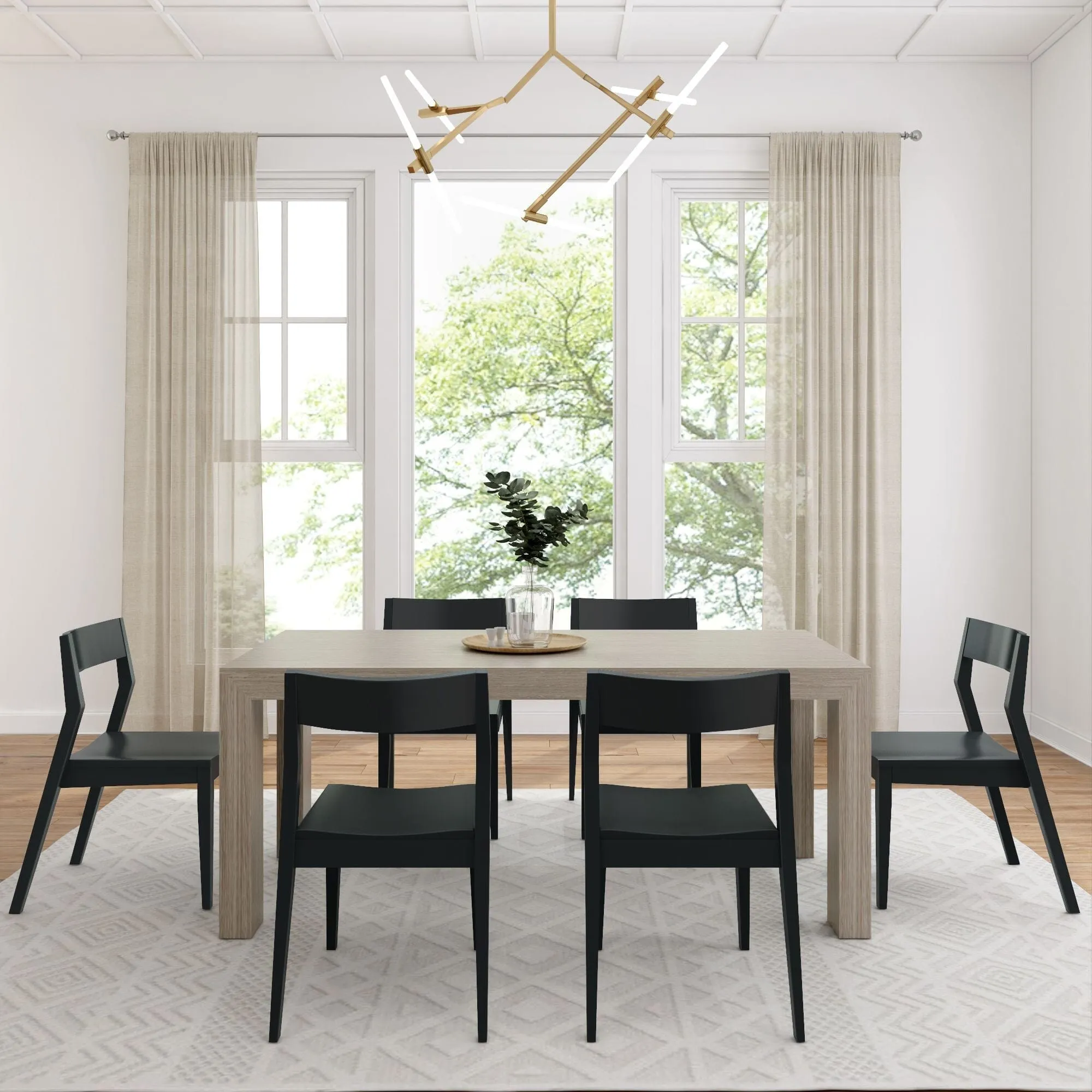 Modern Dining Set with Black Chairs - 72"