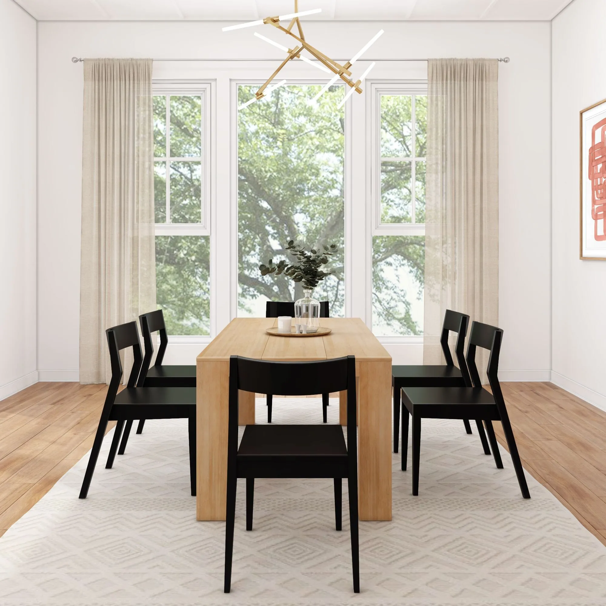 Modern Dining Set with Black Chairs - 72"