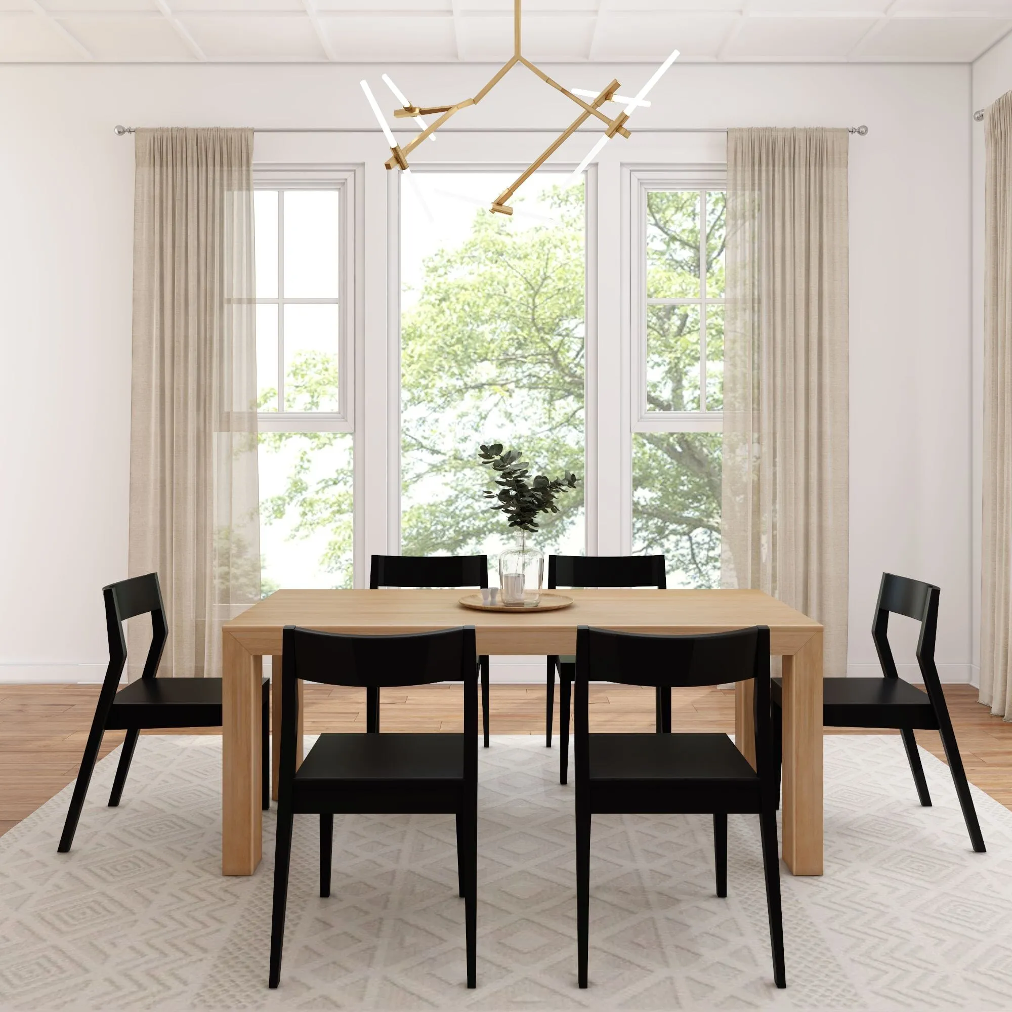 Modern Dining Set with Black Chairs - 72"
