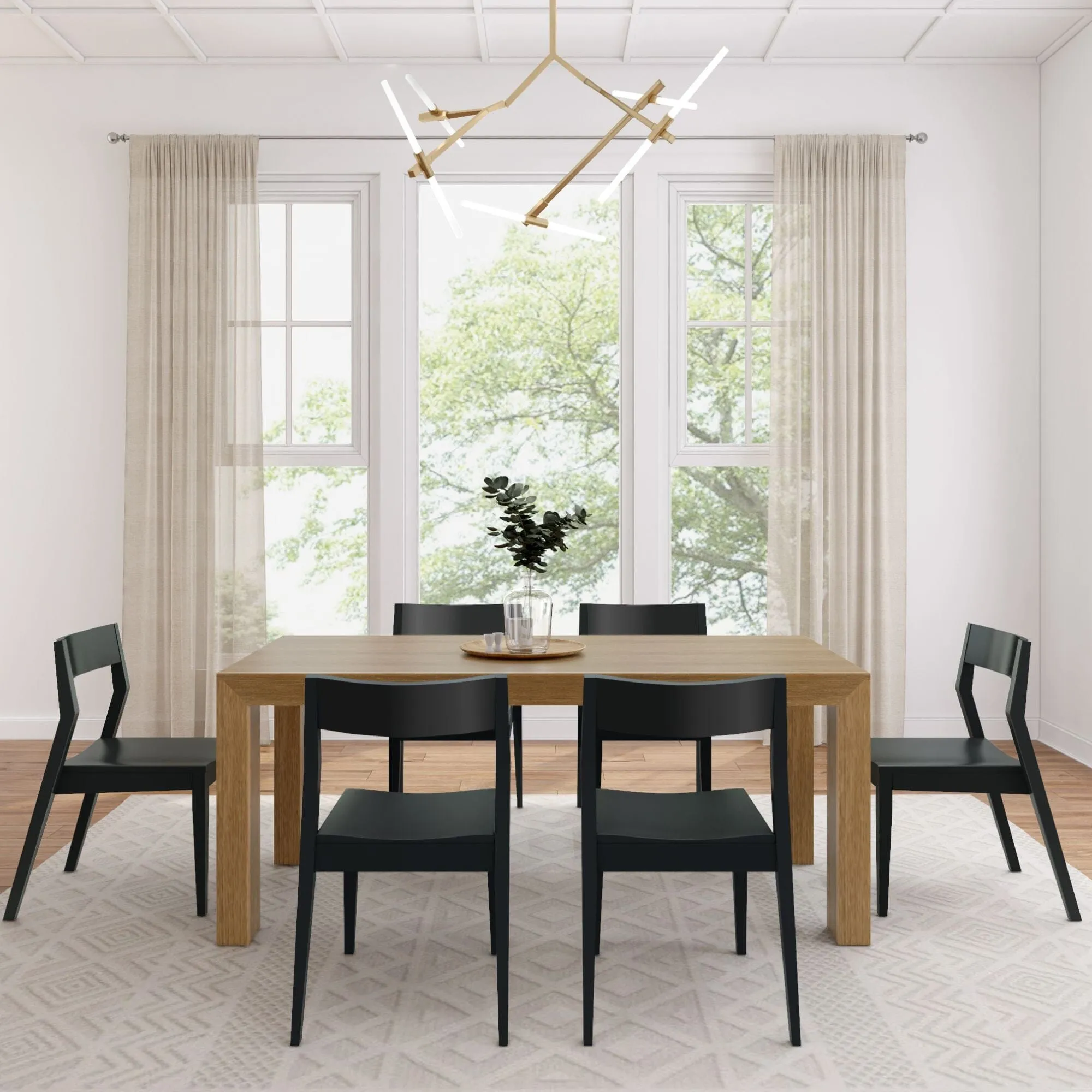 Modern Dining Set with Black Chairs - 72"