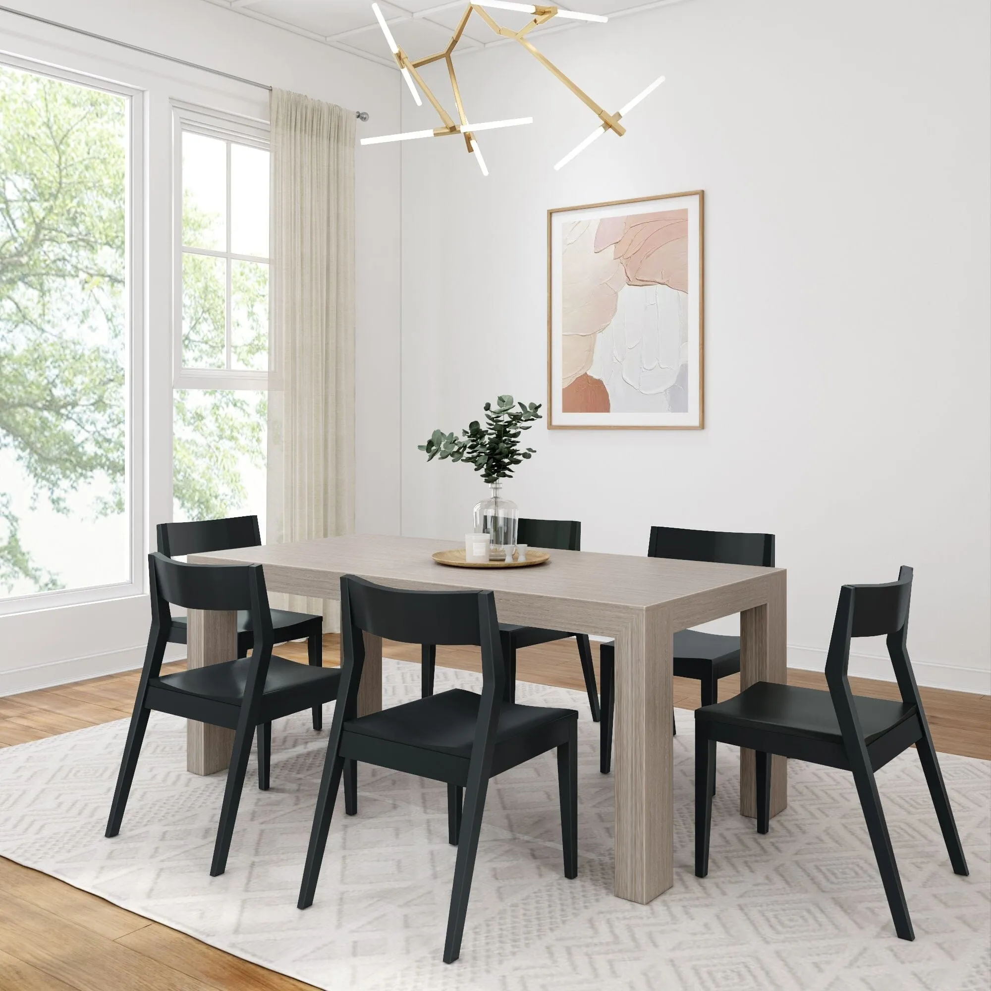Modern Dining Set with Black Chairs - 72"