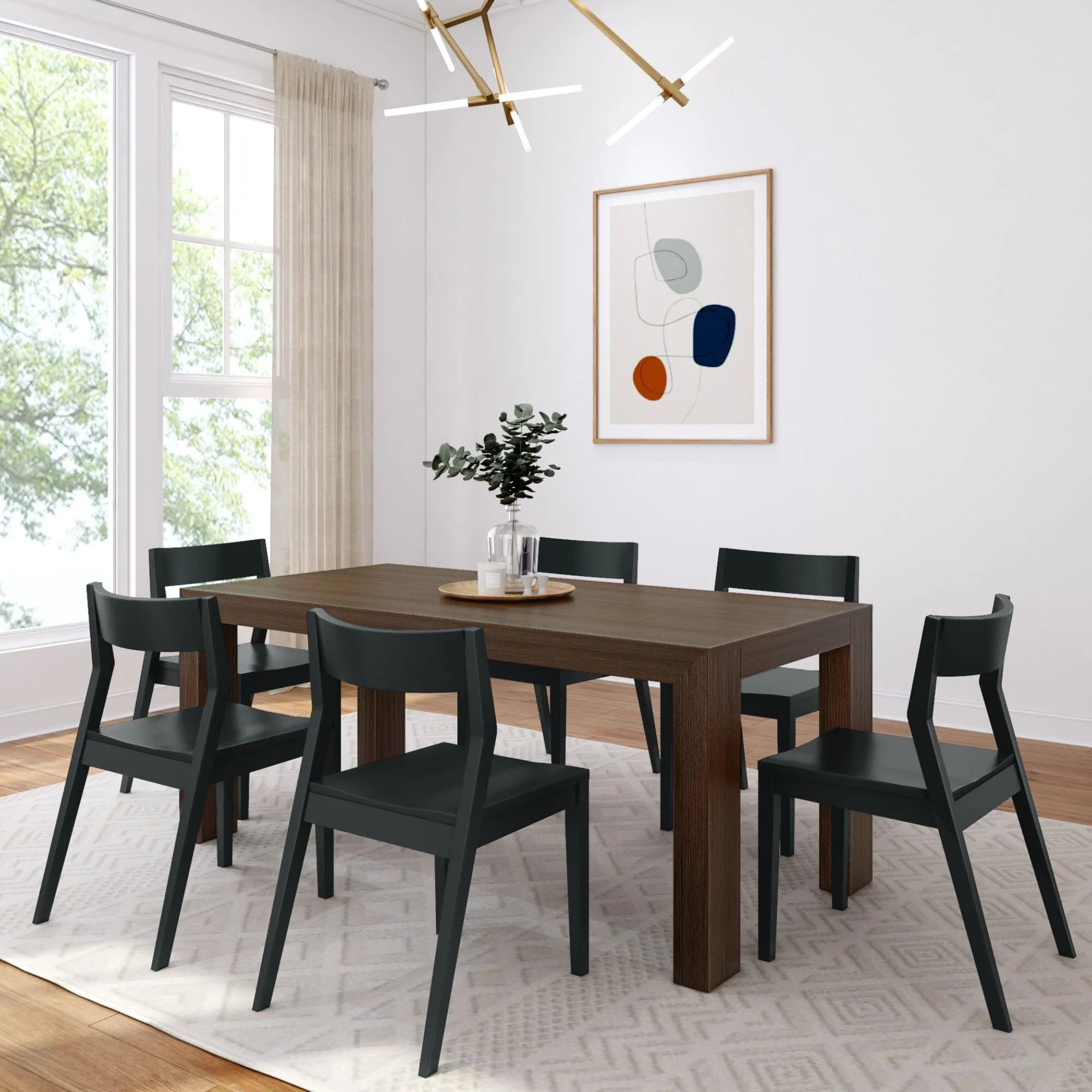 Modern Dining Set with Black Chairs - 72"