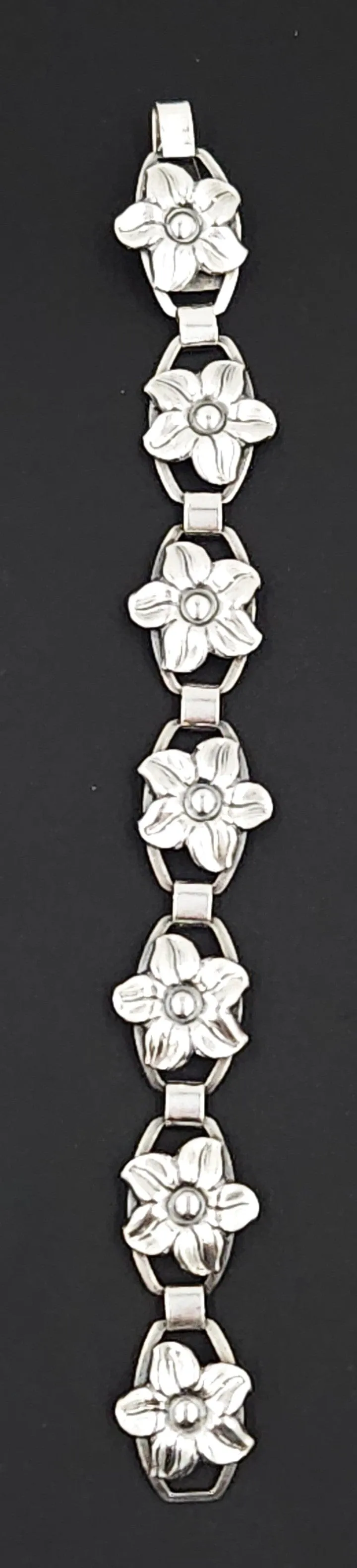 Munksgaard Denmark Art Deco Flowers #270 Sterling Panel Links Bracelet 70s