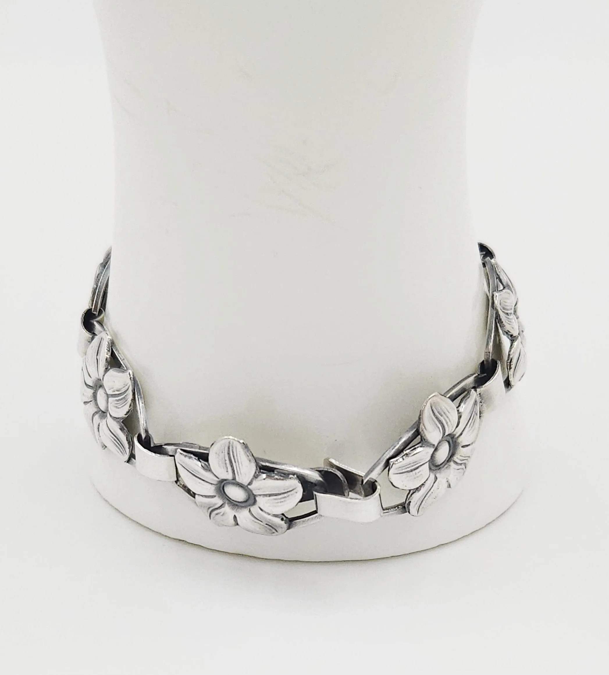 Munksgaard Denmark Art Deco Flowers #270 Sterling Panel Links Bracelet 70s