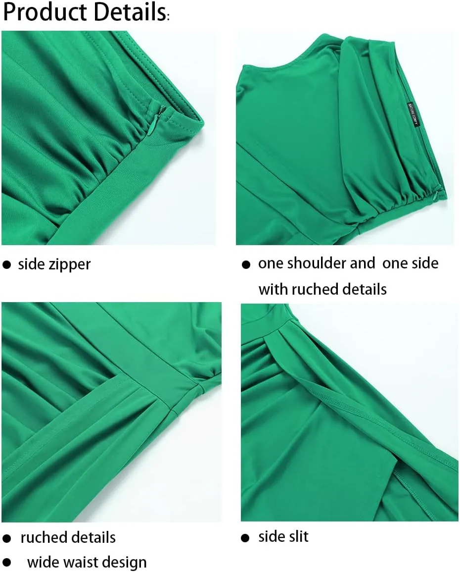 Nature Comfy LilyIn Womens Elegant one Shoulder Sleeveless Ruched High Slit Solid Color Cocktail Party Dresses