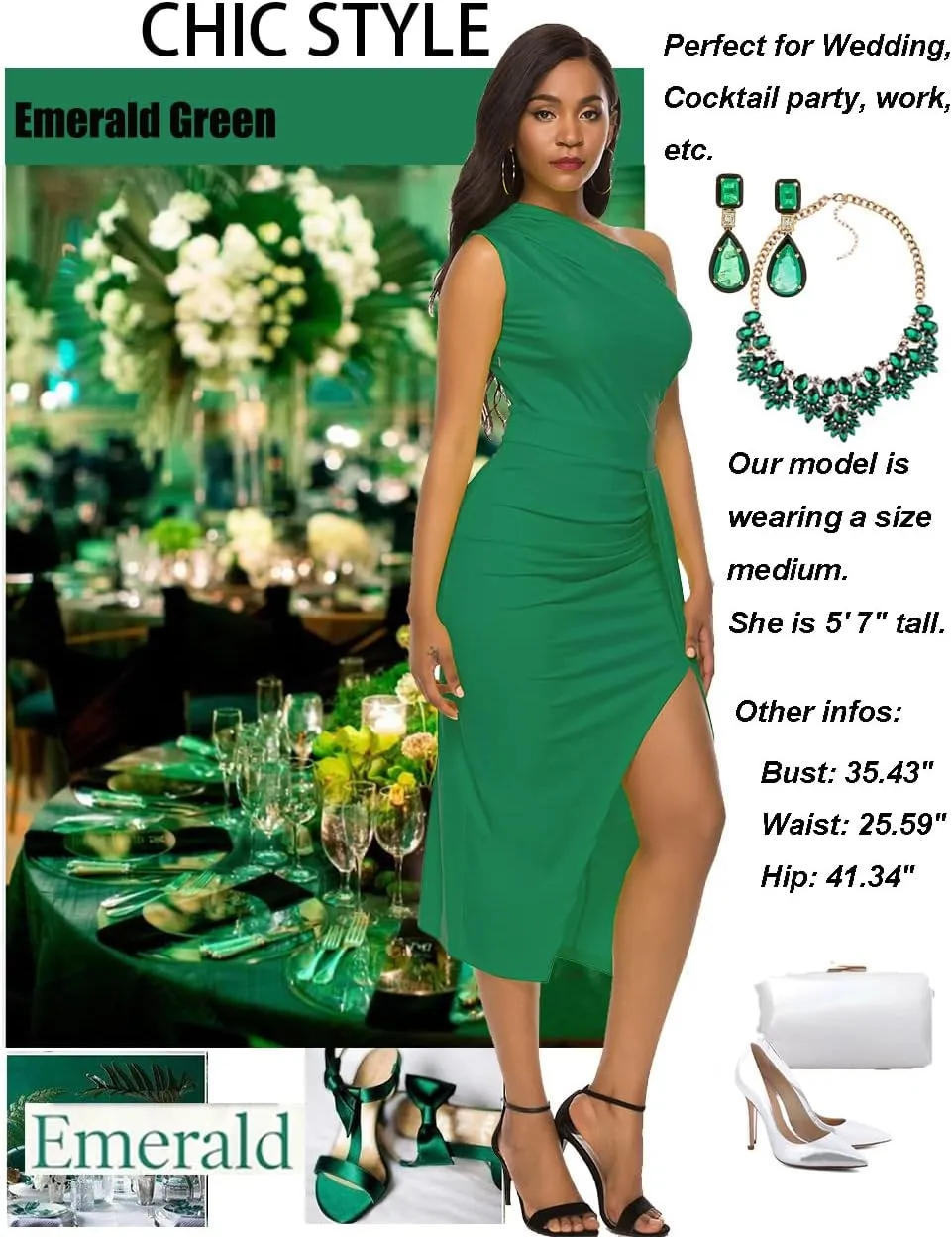 Nature Comfy LilyIn Womens Elegant one Shoulder Sleeveless Ruched High Slit Solid Color Cocktail Party Dresses