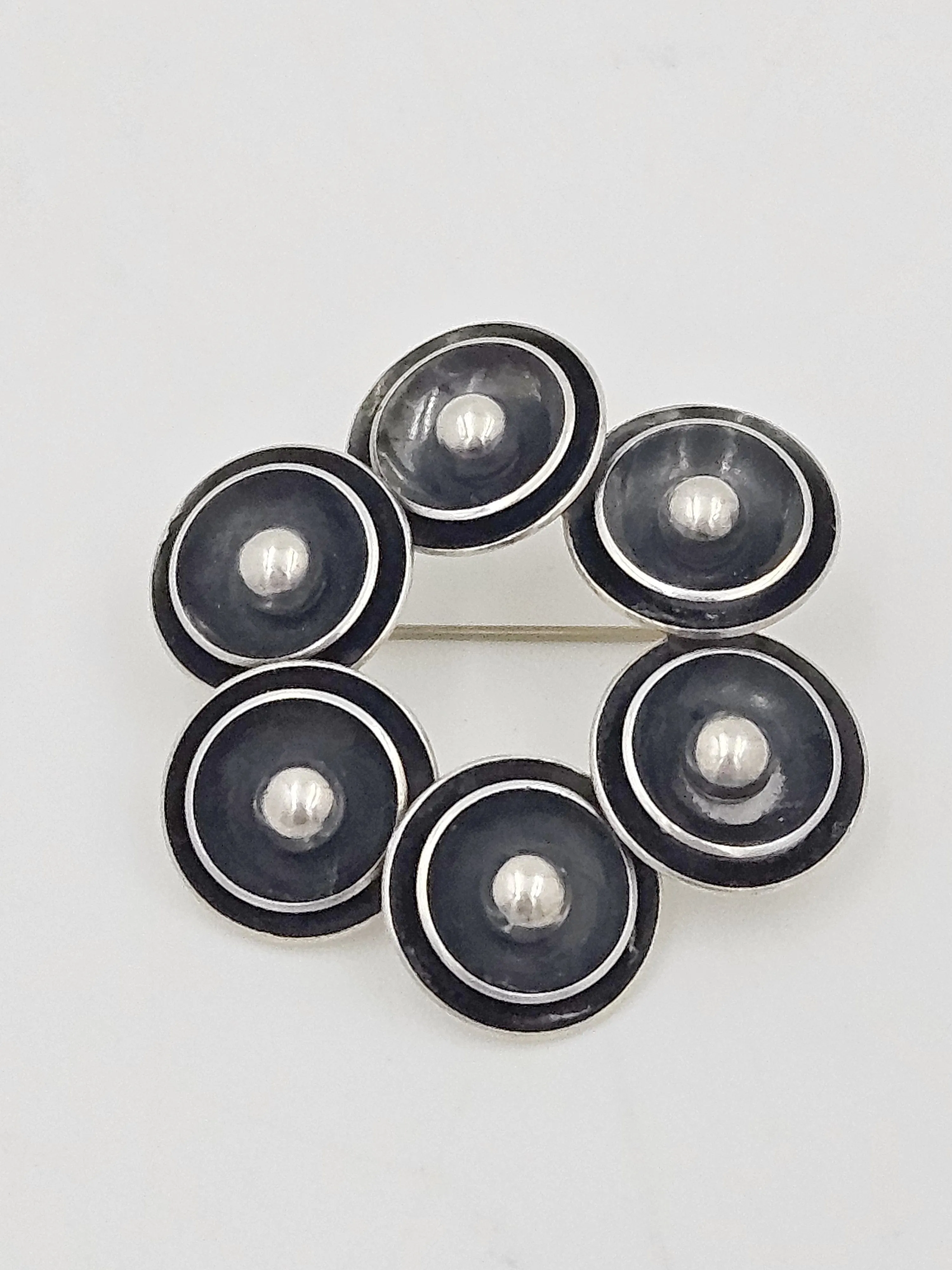 Niels Erik From Denmark Sterling 3D Viking Shields Brooch & Ring Circa 1960s