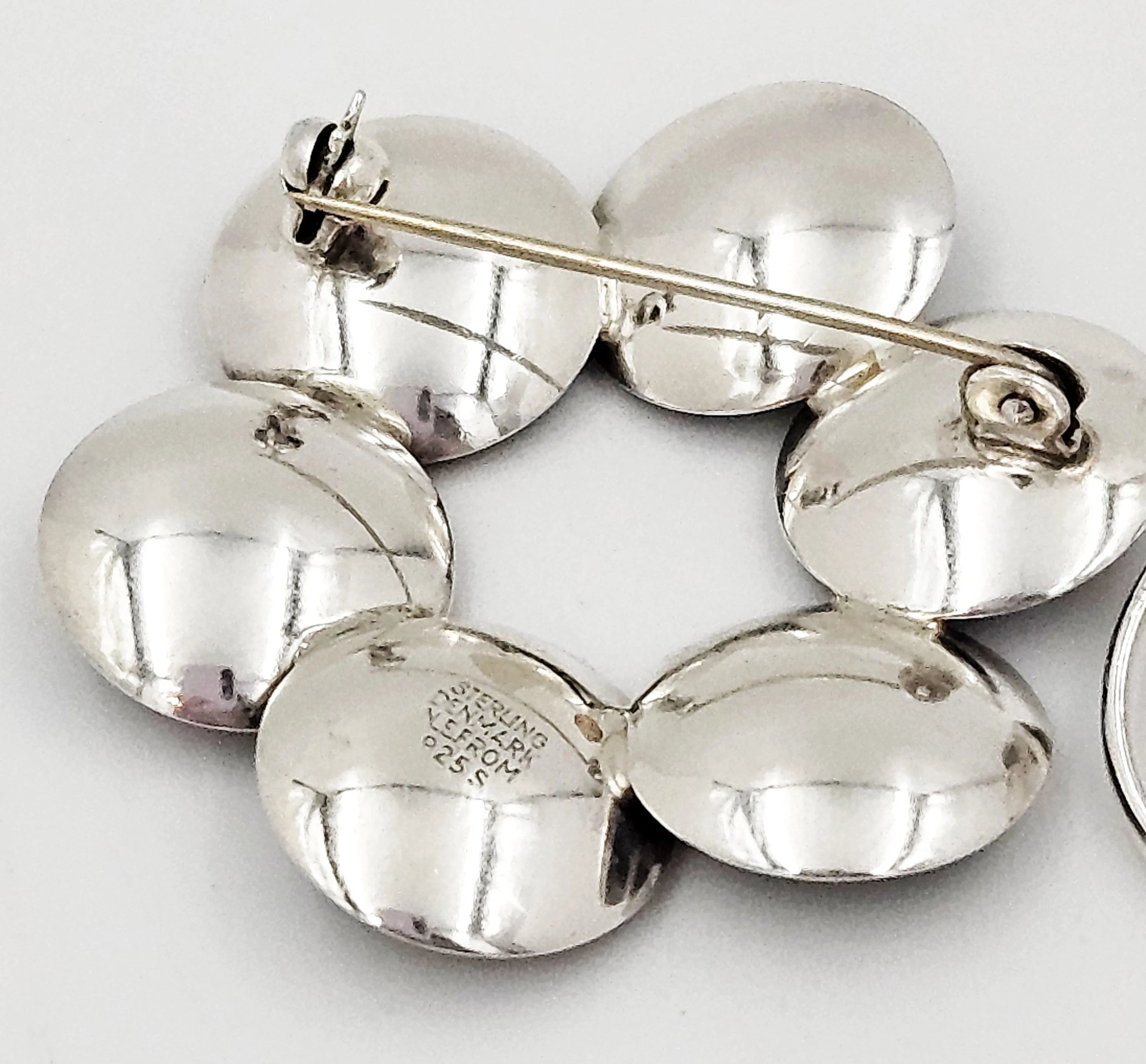 Niels Erik From Denmark Sterling 3D Viking Shields Brooch & Ring Circa 1960s