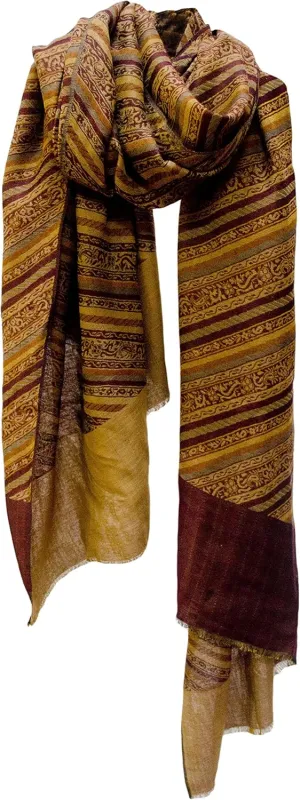 Oversized Paisley Diagonal Stripe Wool Blend Shawl Wrap Stole Scarf Throw Brown Gold