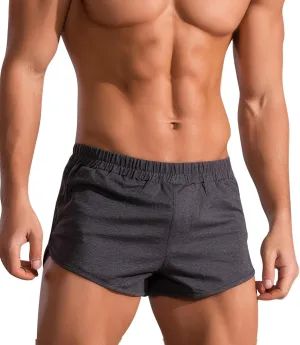 Panegy Men's Bodybuilding Shorts 3 Inch Soft Cotton Mid Rise Pajama Bottoms Snug Fit Lounge Short