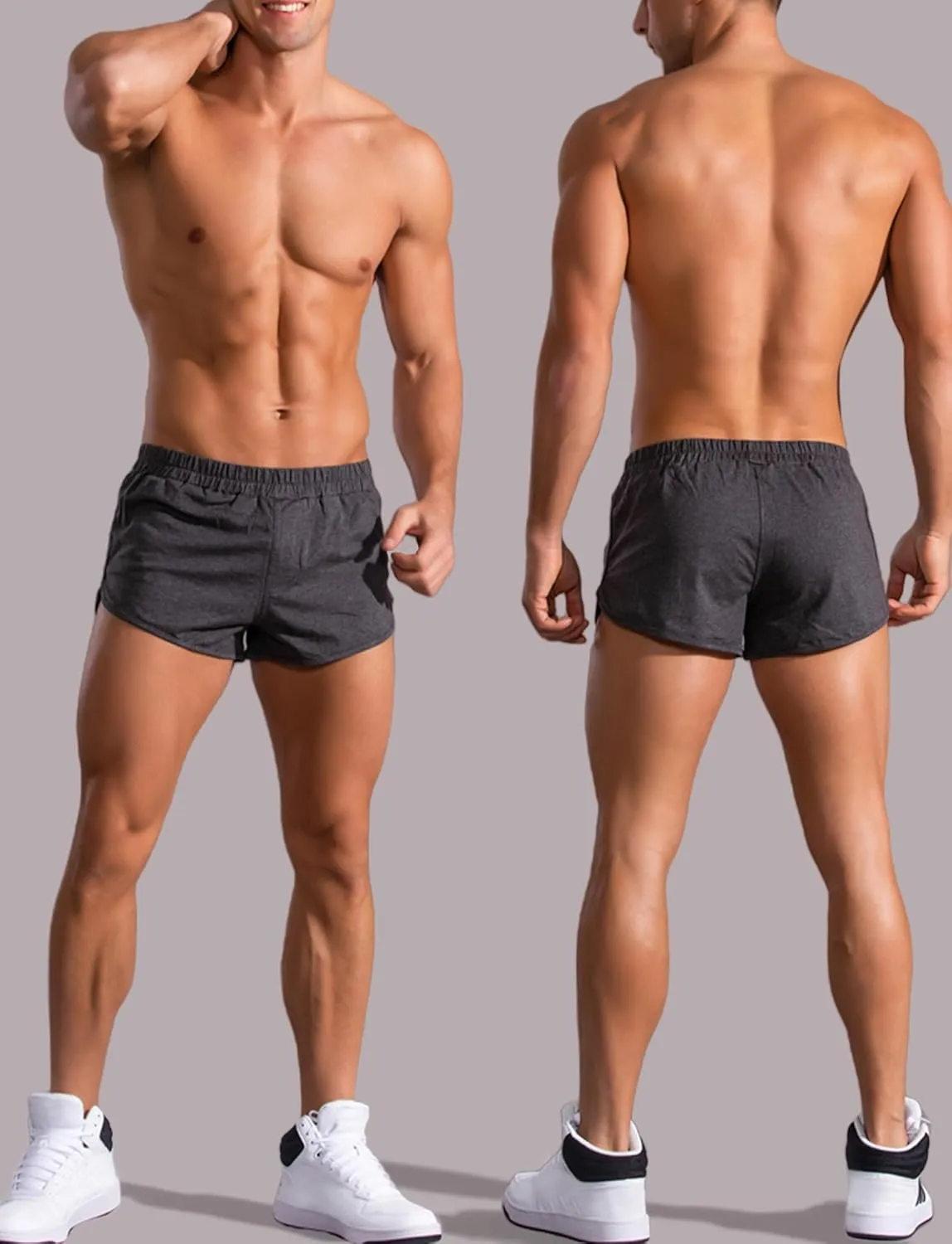 Panegy Men's Bodybuilding Shorts 3 Inch Soft Cotton Mid Rise Pajama Bottoms Snug Fit Lounge Short