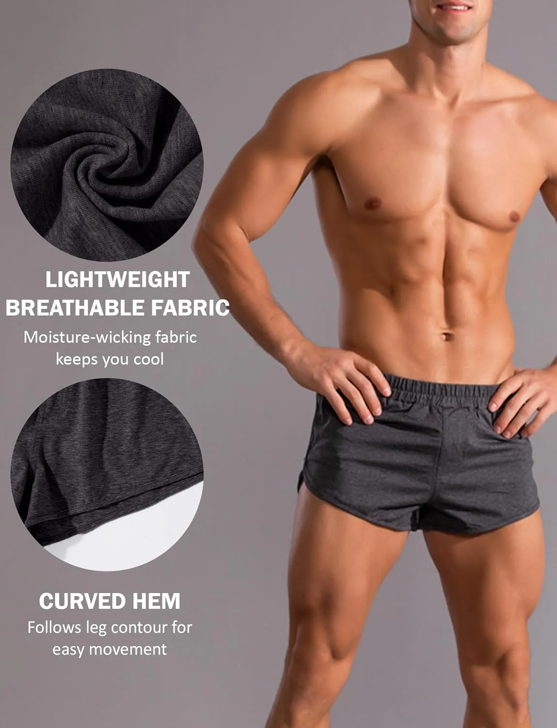 Panegy Men's Bodybuilding Shorts 3 Inch Soft Cotton Mid Rise Pajama Bottoms Snug Fit Lounge Short