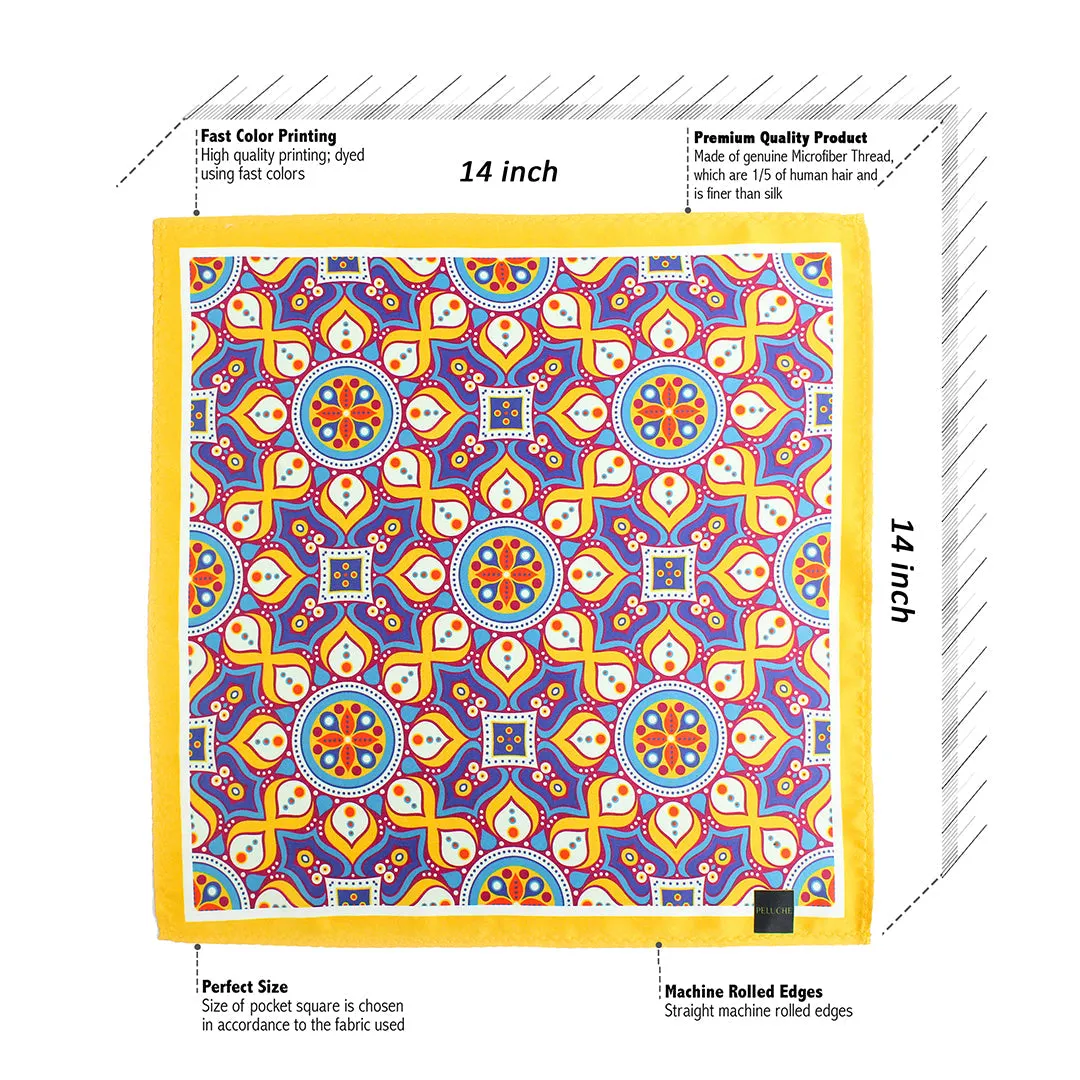 Peluche Fancy Flourish  Multicolor Pocket Square for Men (14X14 inches)