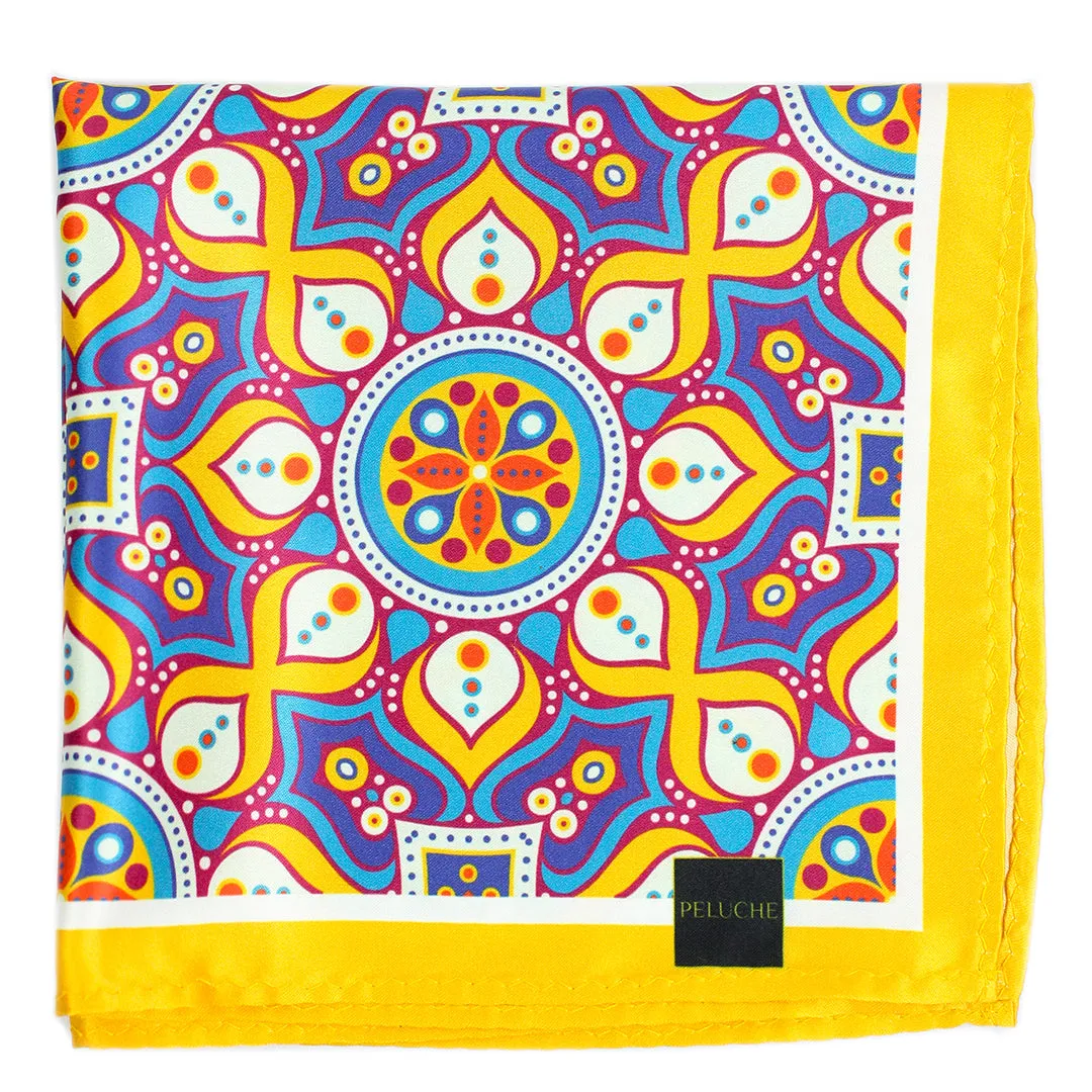 Peluche Fancy Flourish  Multicolor Pocket Square for Men (14X14 inches)