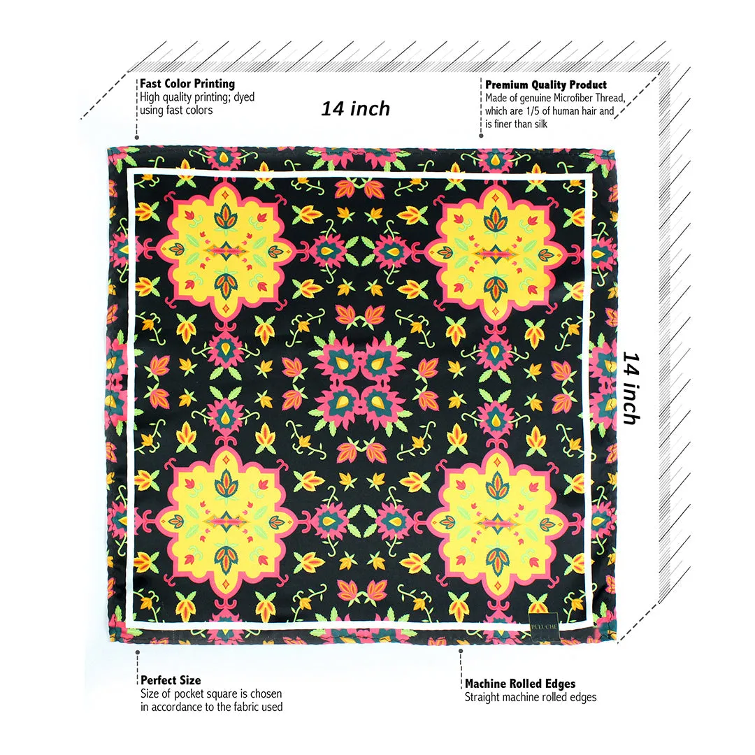 Peluche Meadow Muse Multicolor Pocket Square for Men (14X14 inches)