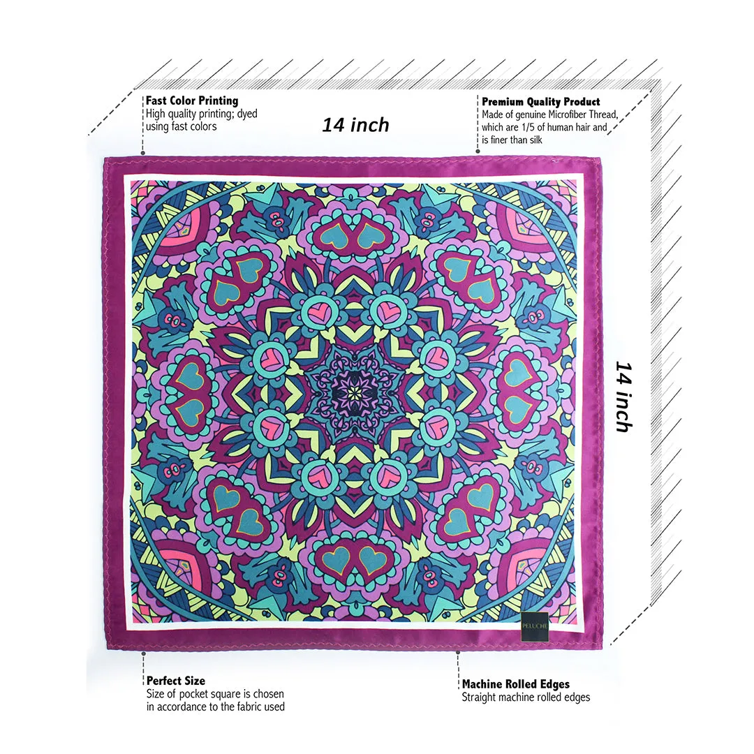 Peluche Mystic Mandala Elegance Multicolor Pocket Square for Men (14X14 inches)