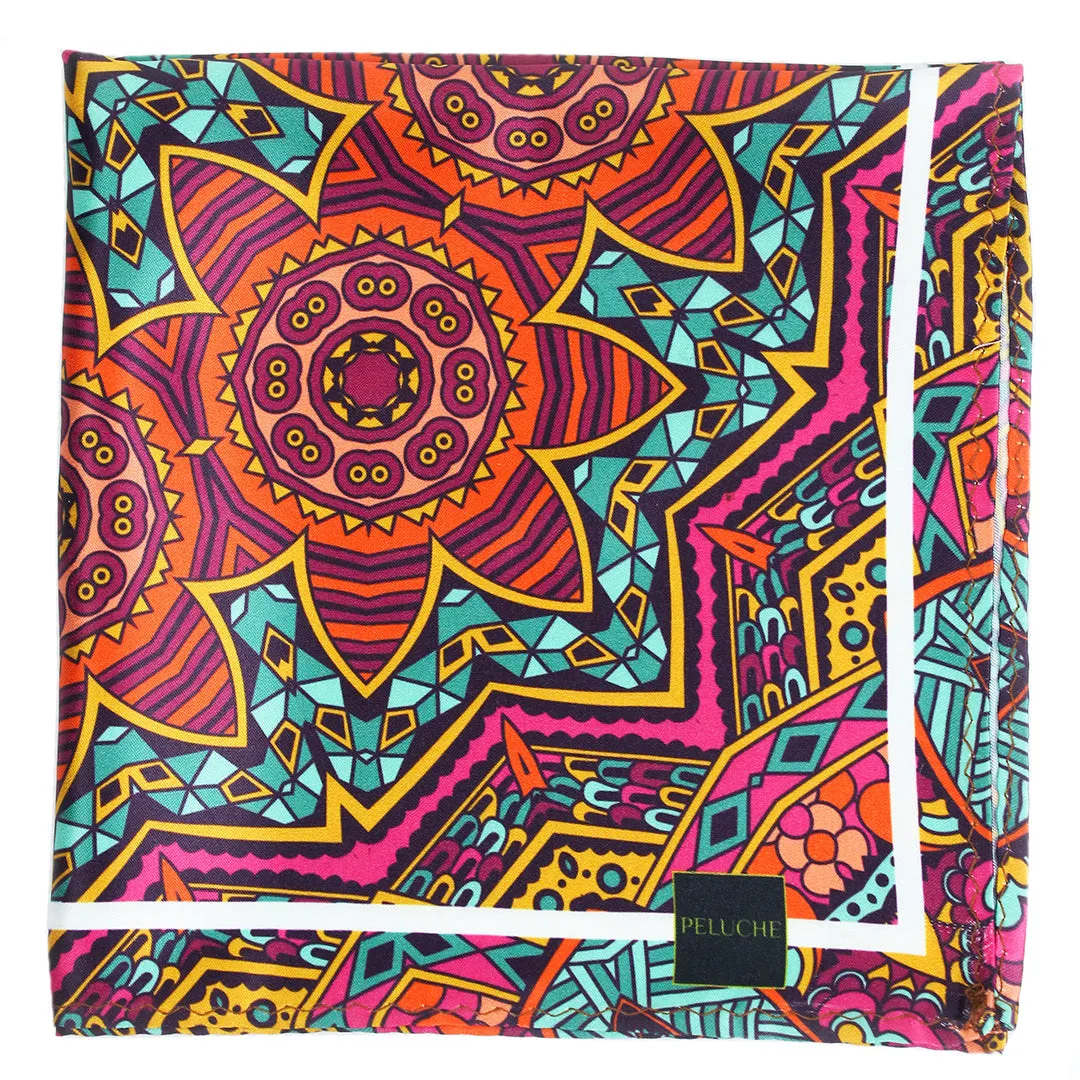 Peluche Mystique Mandala Multicolor Pocket Square for Men (14X14 inches)