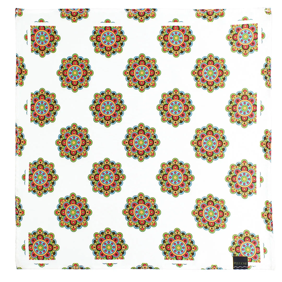Peluche Royal Azure Elegance Cream Pocket Square for Men (14X14 inches)