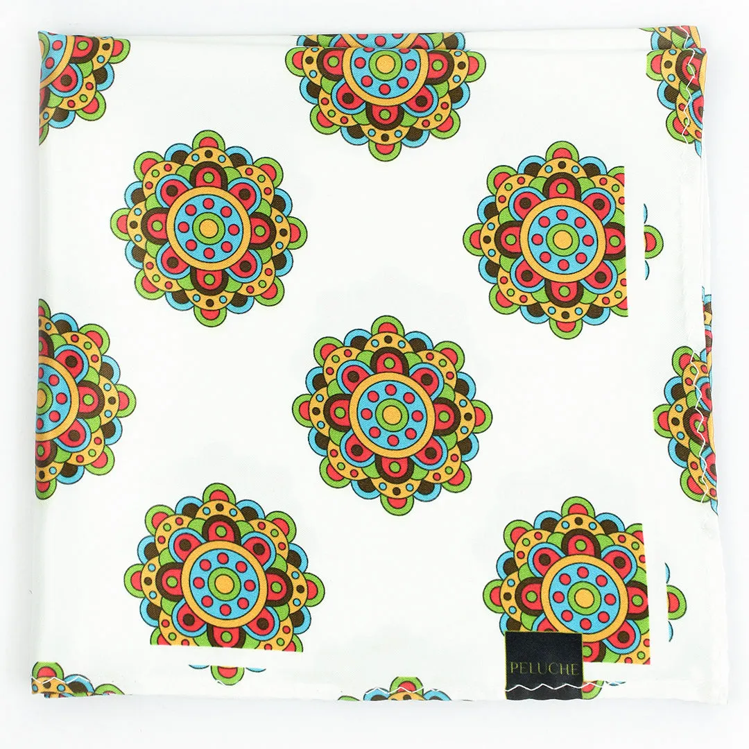 Peluche Royal Azure Elegance Cream Pocket Square for Men (14X14 inches)