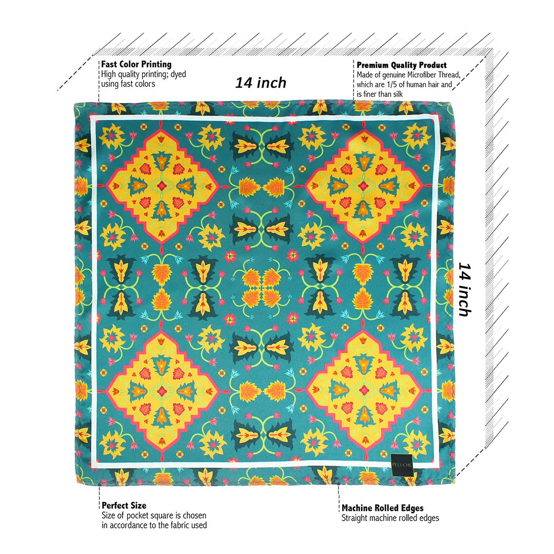 Peluche Whispering Petals Multicolor Pocket Square for Men (14X14 inches)