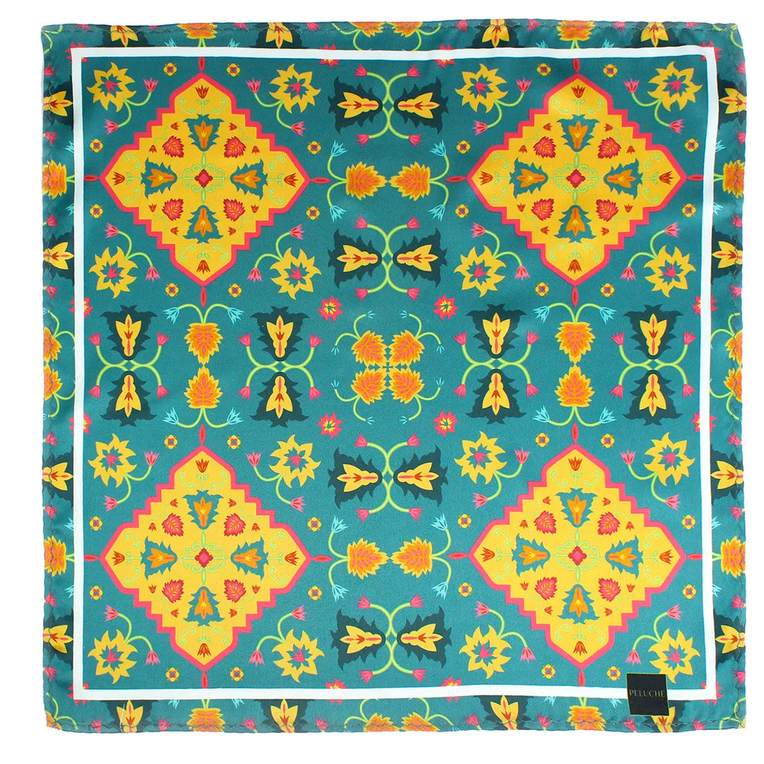 Peluche Whispering Petals Multicolor Pocket Square for Men (14X14 inches)