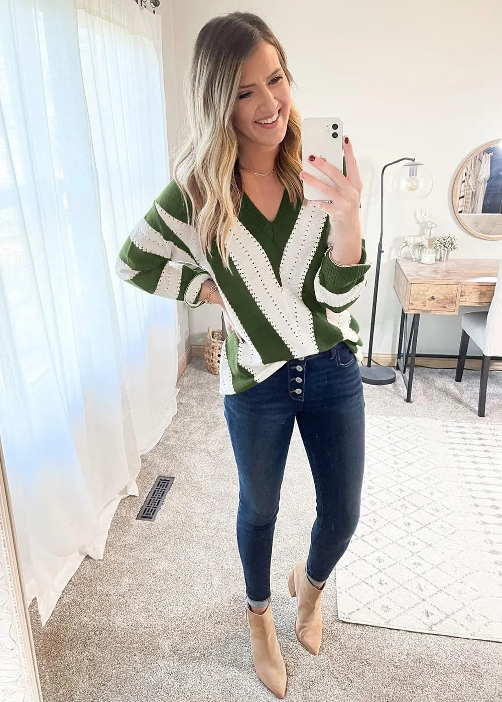 PRETTYGARDEN Women's Fashion Long Sleeve Striped Color Block Knitted Sweater Crew Neck Loose Pullover Jumper Tops