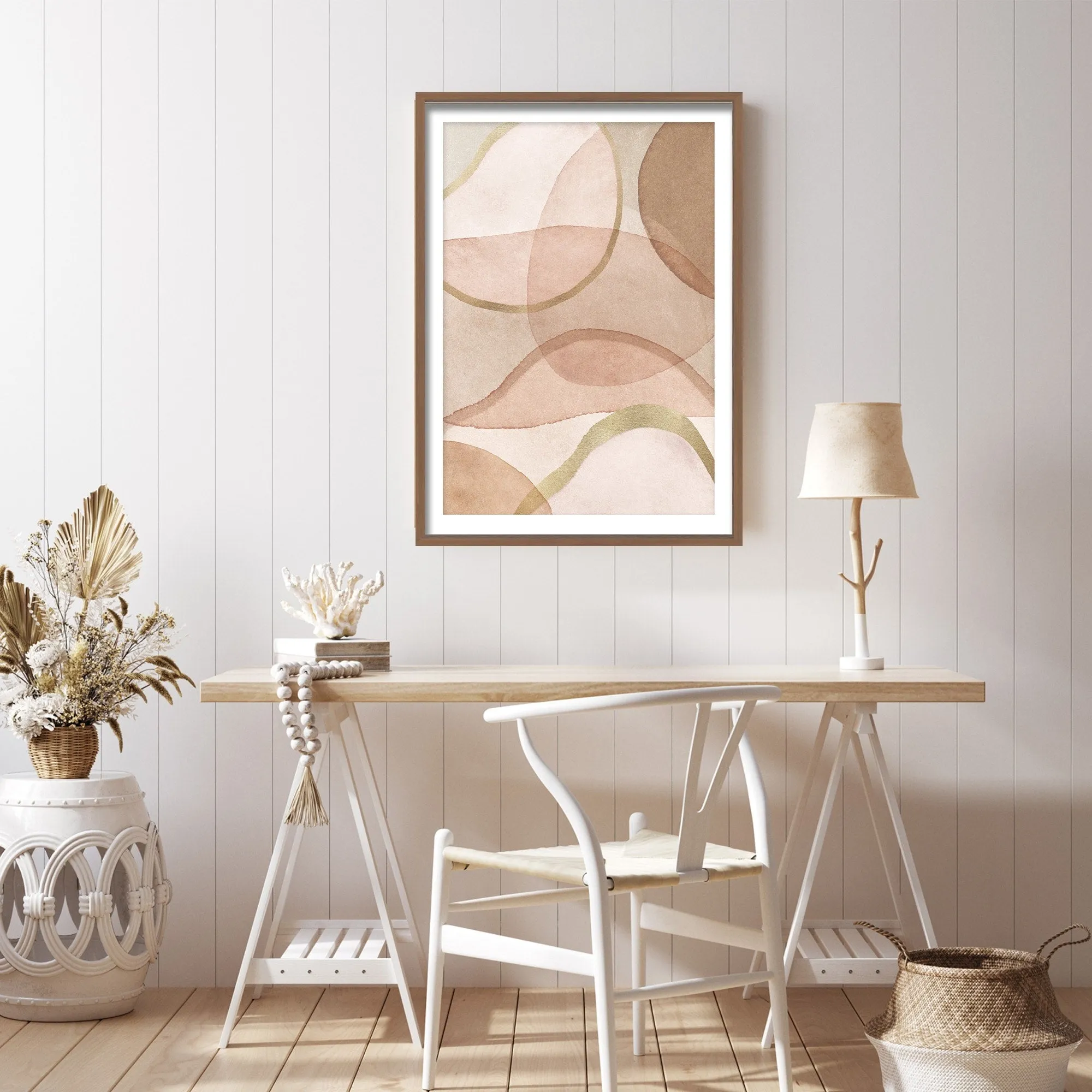 "Blush and Brown Abstract" Framed Print Wall Art by Kathrin Pienaar