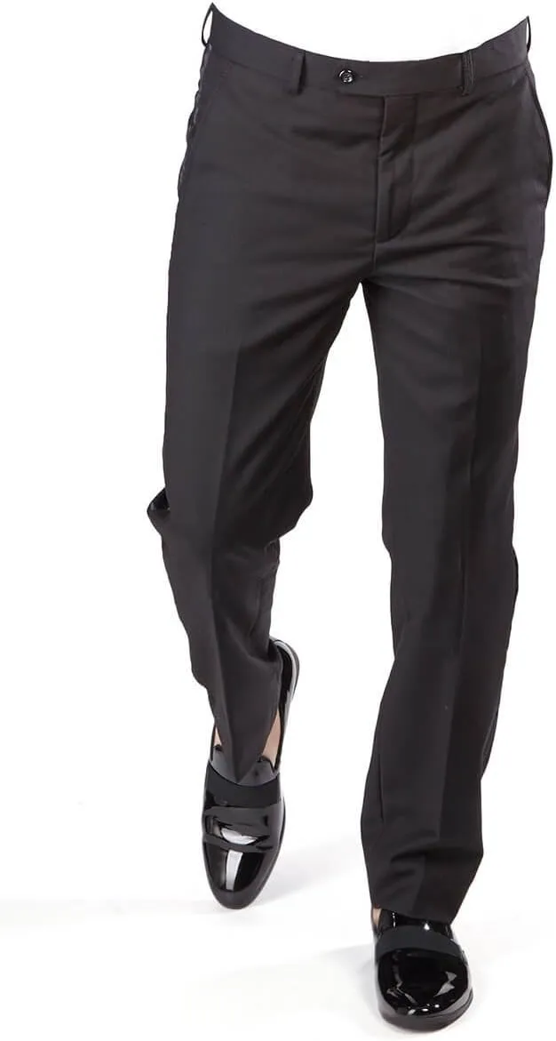 Slim Fit Tuxedo Pants Flat Front No Pleats Black Side Line AZAR