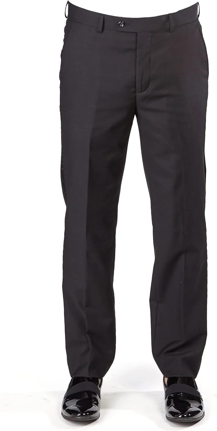 Slim Fit Tuxedo Pants Flat Front No Pleats Black Side Line AZAR