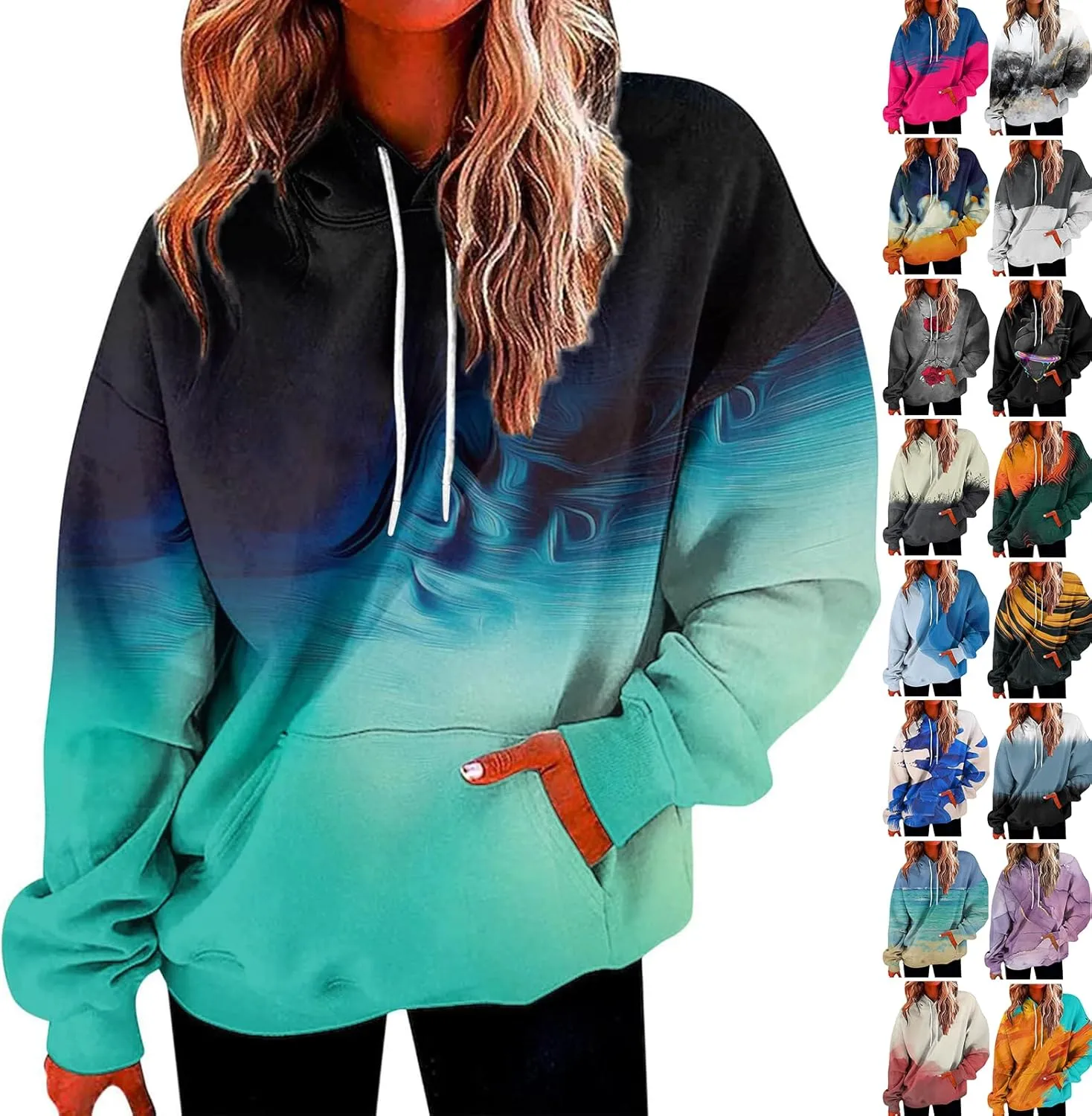 slqdgmryz Plus Size Hoodies for Women Graphic Oversized Sweatshirt Hooded Loose Fit Drawstring Y2k Hoodie with Pockets