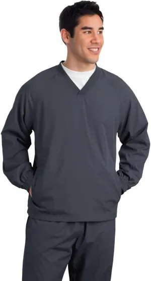 SPORT-TEK Men's Rib Knit V-Neck Collar Soft Raglan Wind Shirt